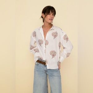 Women's White Floral Button Down Shirt